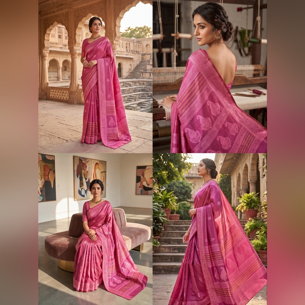 New Women Pure Silk Hand Block Sares